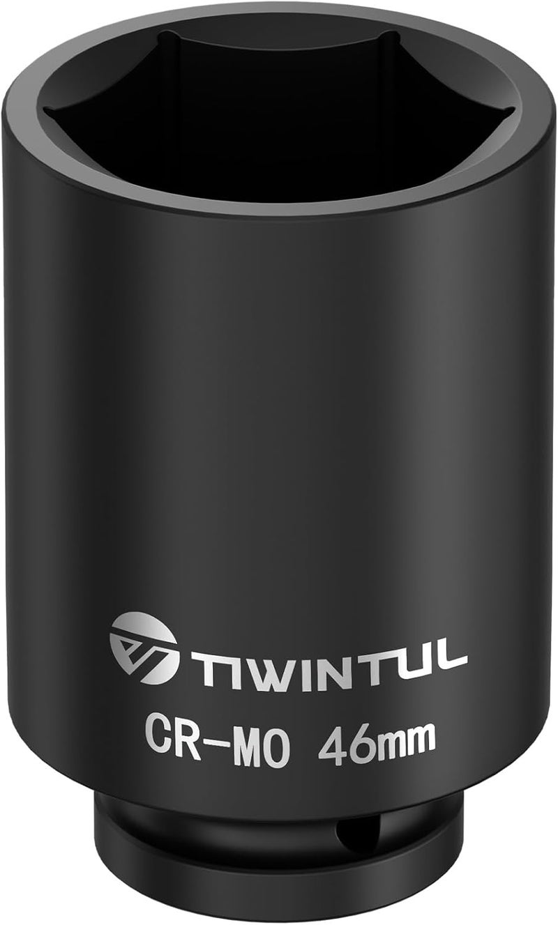 TIWINTUL 3/4 Inch Drive Deep Impact Socket 46mm, 6-Point Design, Heat-Treated Chrome Molybdenum Alloy Steel, Spindle Axle Nut Socket for Auto Repair, Easy Removal - Image 1